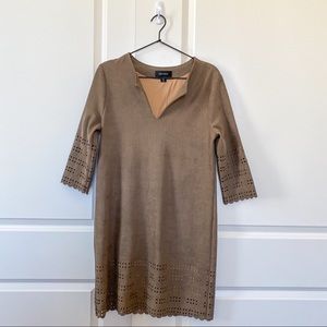 Karen Kane Mini Faux Suede Shift Dress Brown